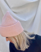 Beanie hat with angora wool in pink