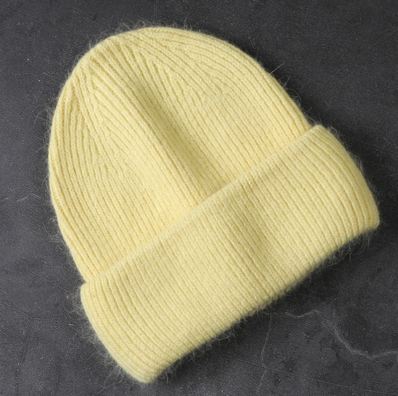 Beanie hat with angora wool light yellow