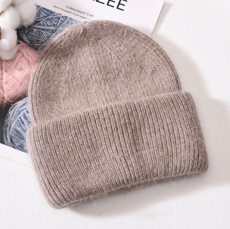 Mütze Beanie mit Angorawolle Beige