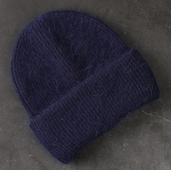 Mütze Beanie mit Angorawolle Marineblau