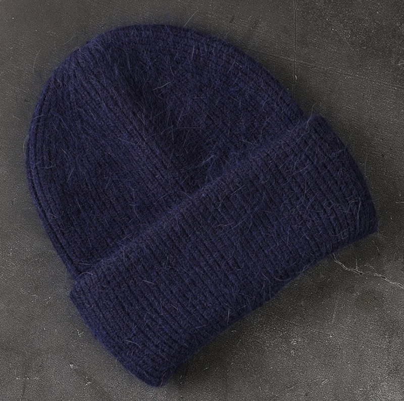Mütze Beanie mit Angorawolle Marineblau
